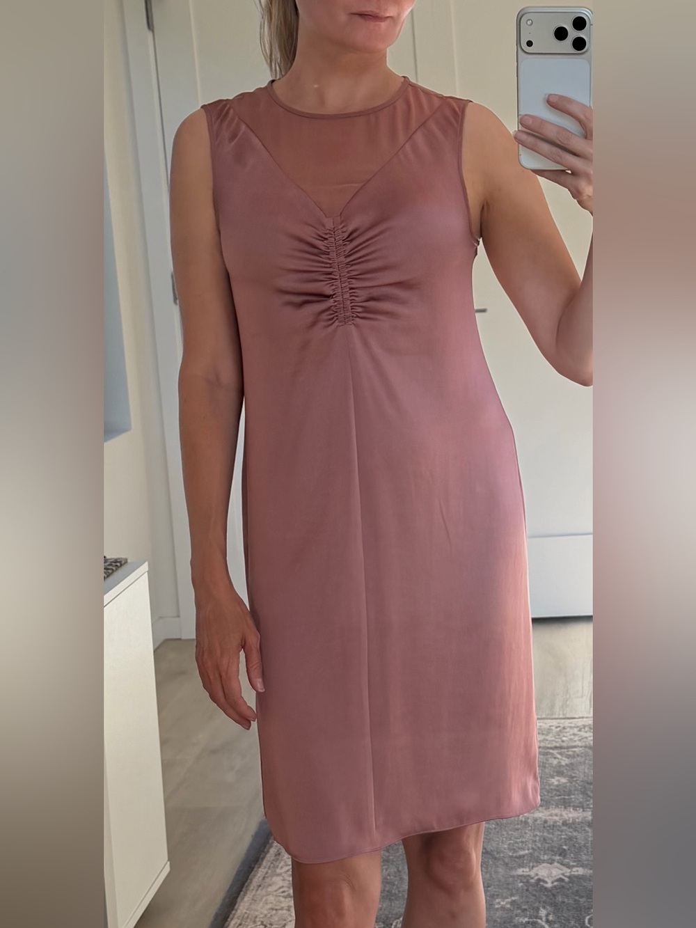 Ruched Front Slip Dress in Dusty Rose